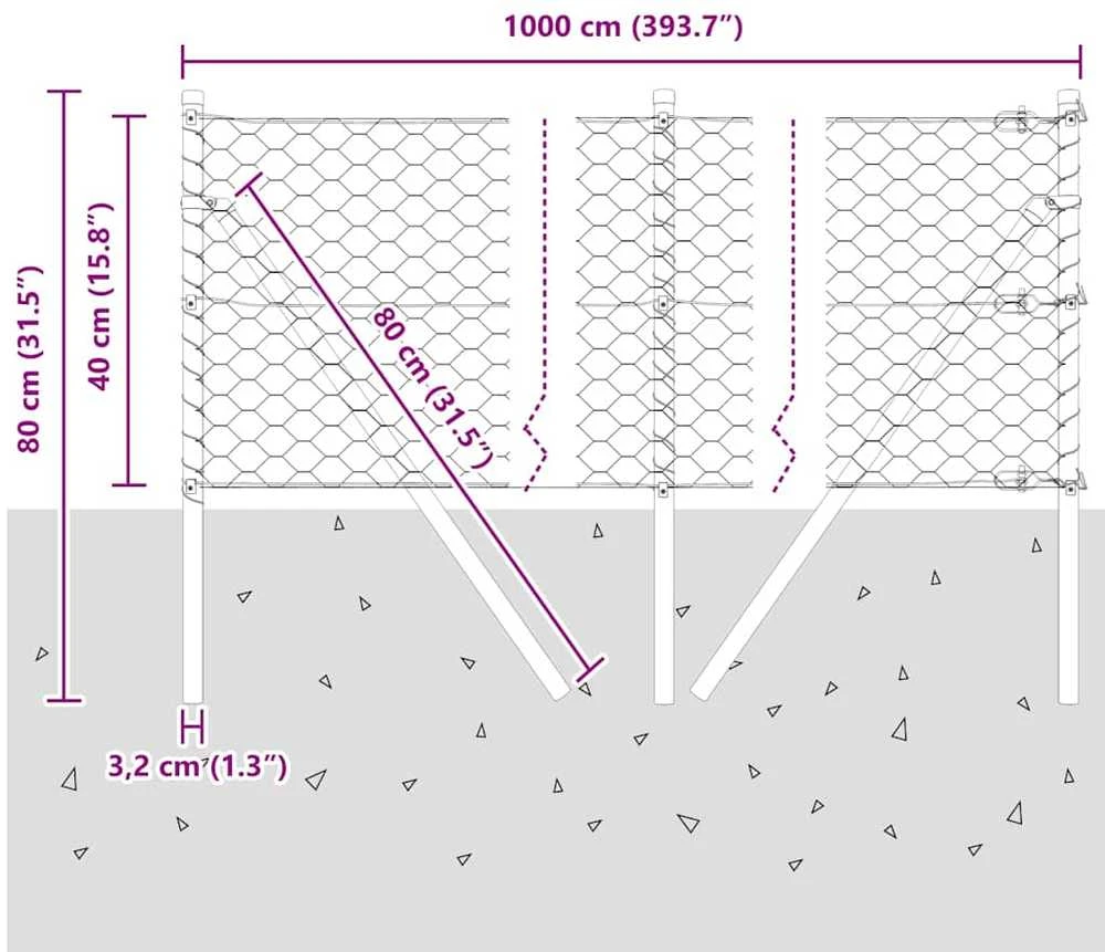 Heksagonalinė tvoros tvirtinimo sistema 10 x 0,4 m Pilka