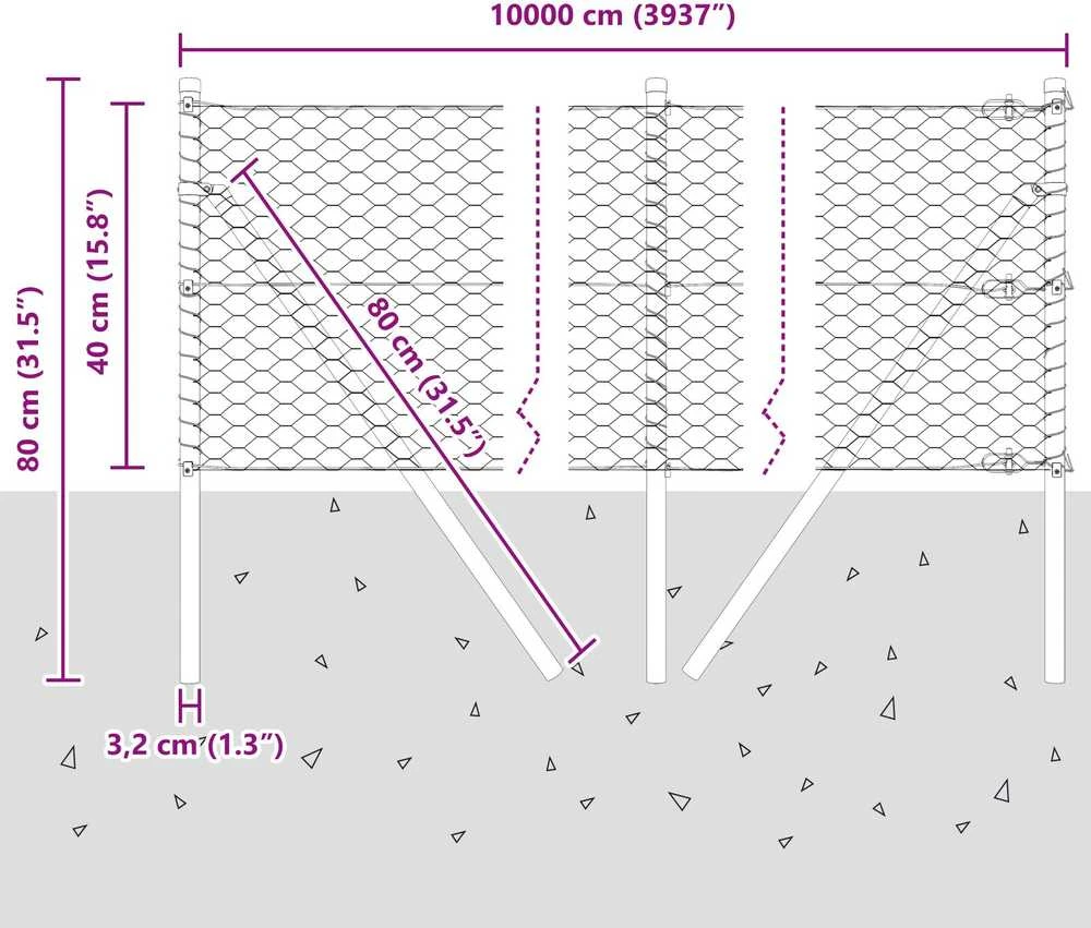 Heksagonalinė tvoros tvirtinimo sistema 100 x 0,4 m Pilka