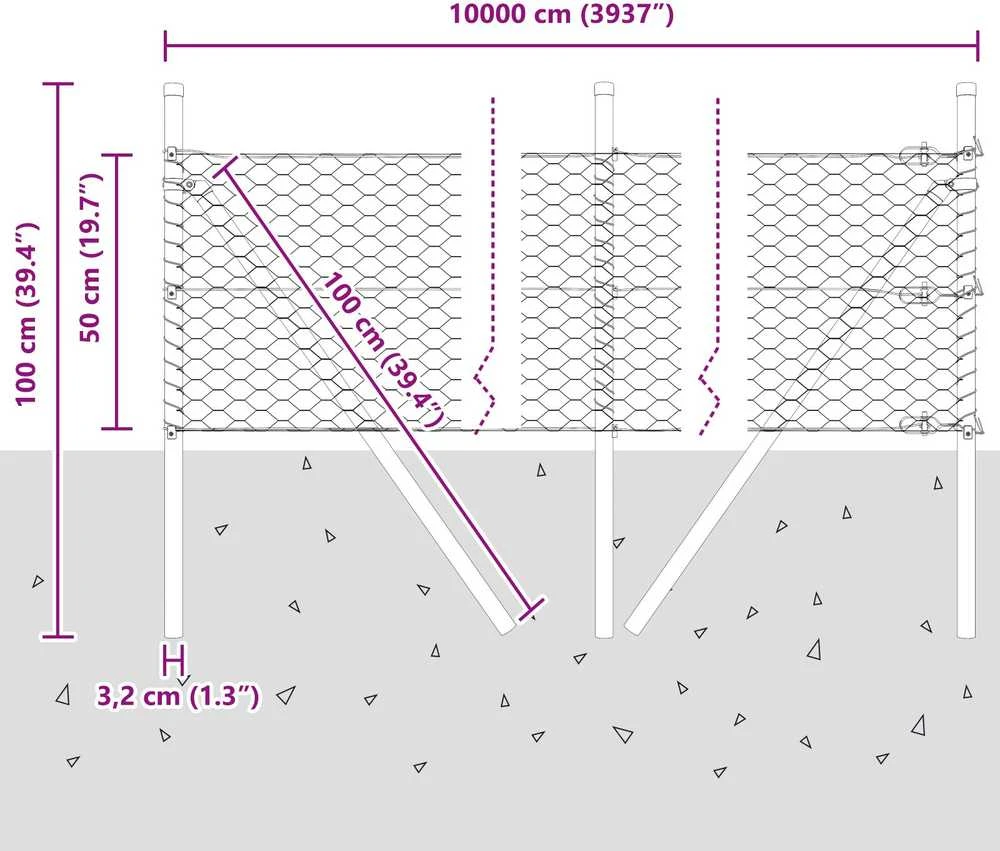 Heksagonalinė tvoros tvirtinimo sistema 100 x 0,5 m Pilka