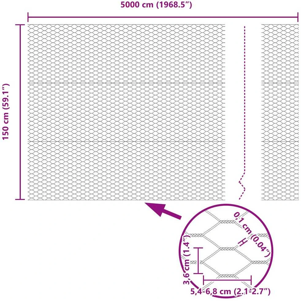 Heksagonalinė tvoros tvirtinimo sistema 50 x 1,5 m Pilka