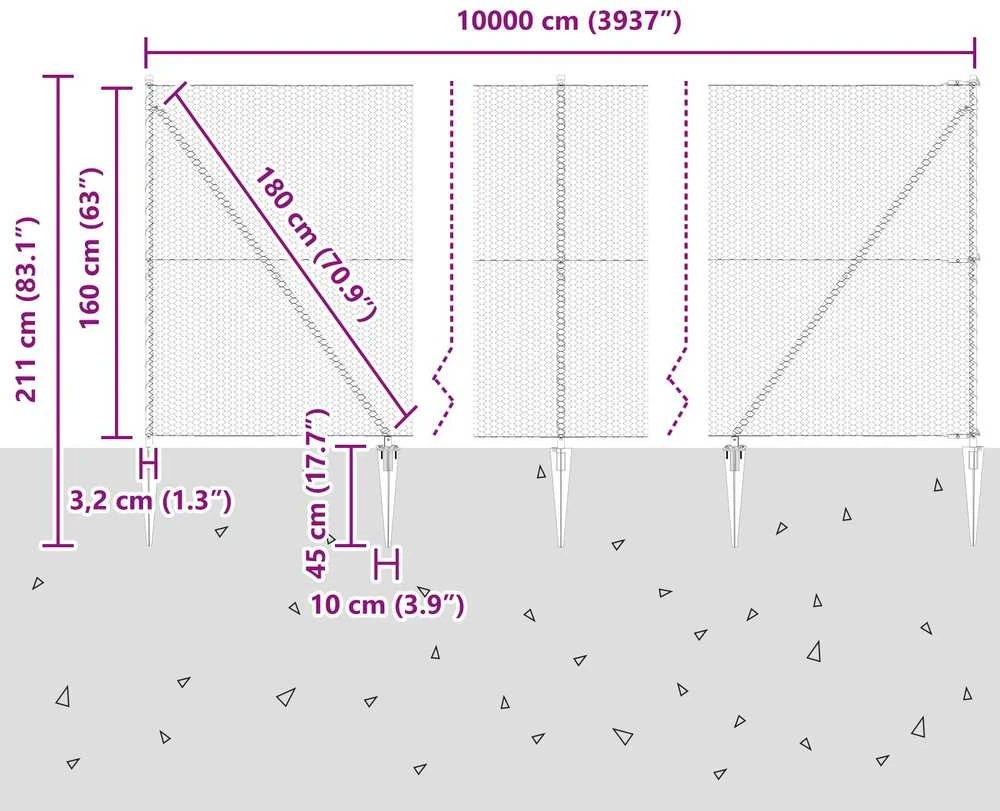 Hexagonal Fence with Post 100 x 1,6 m PVC dengtas plienas Pilka