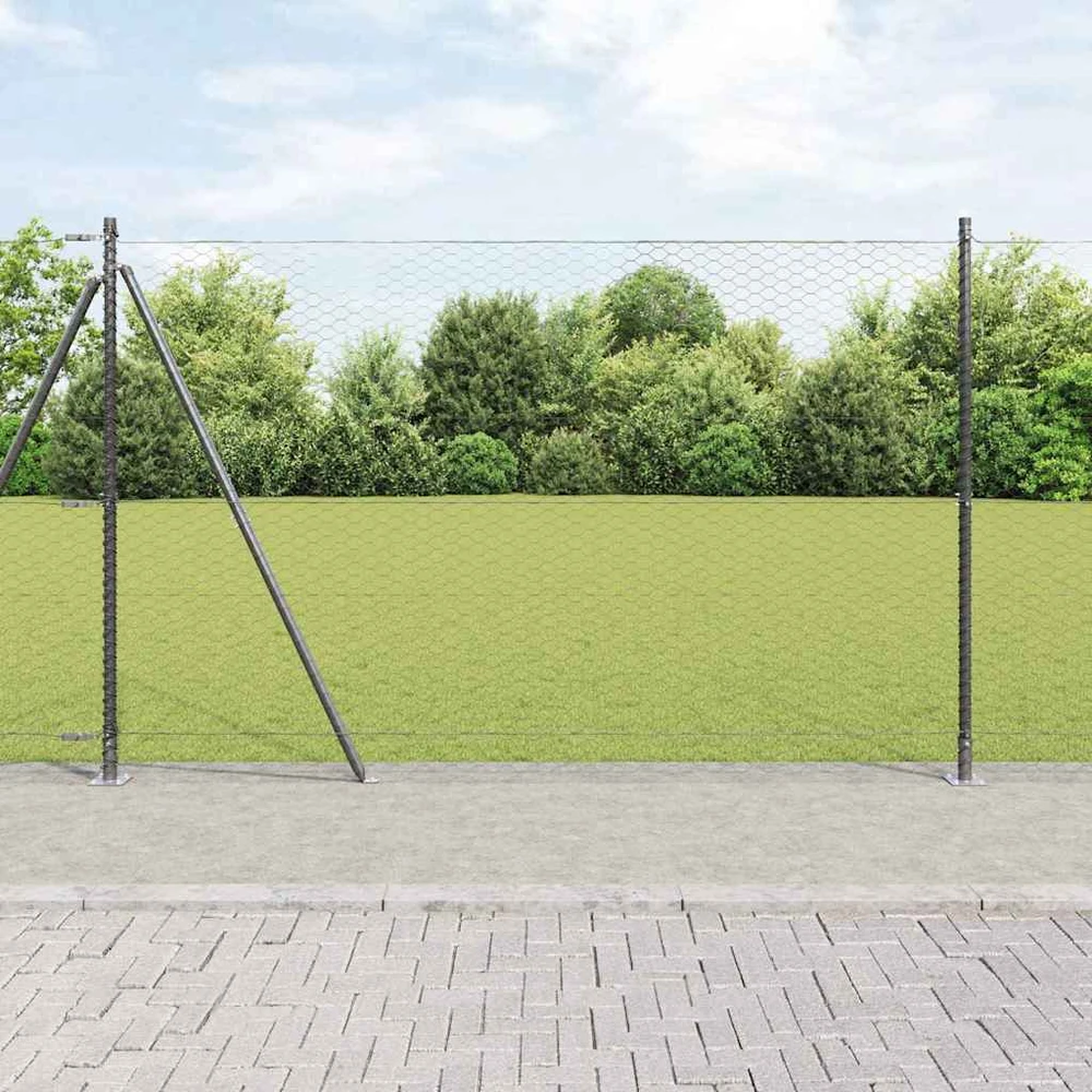 Šešiakampė tvora su betono pagrindu 10 x 1,5 m Pilka Tinklelis