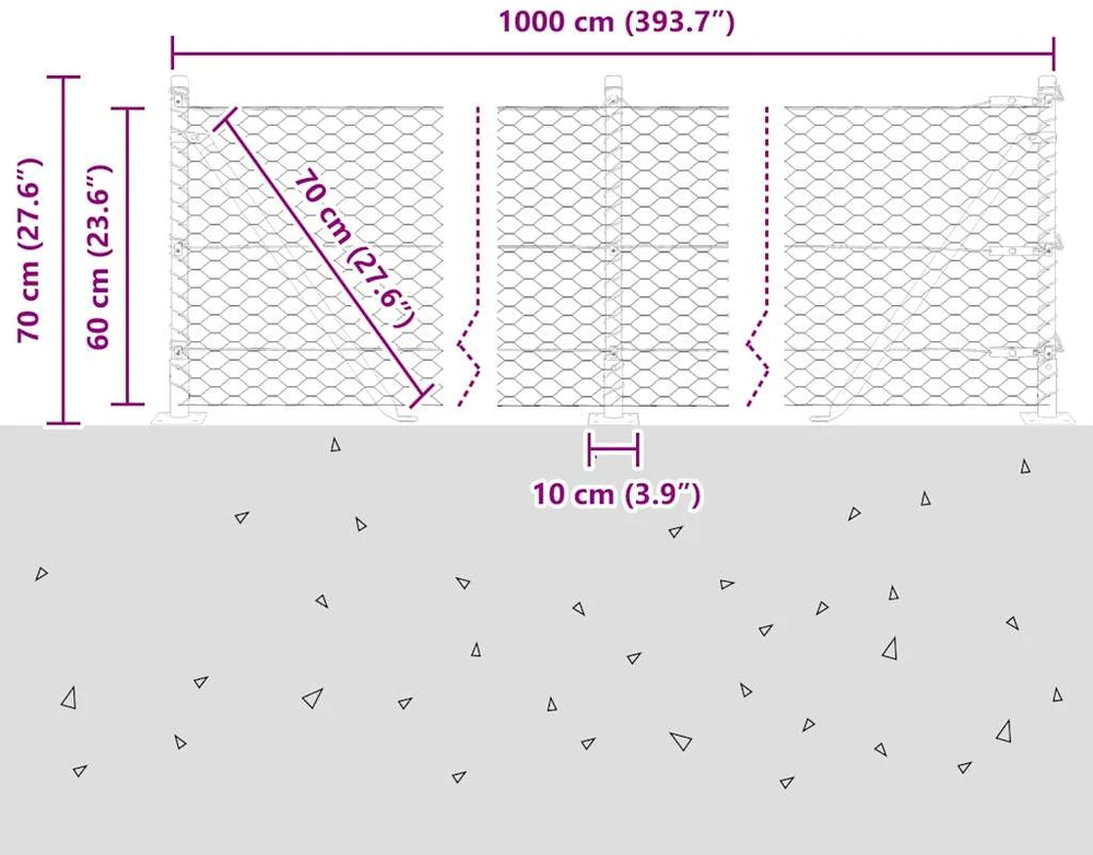 Šešiakampė tvora su betono pagrindu 10 x 0,6 m Pilka Tinklelis