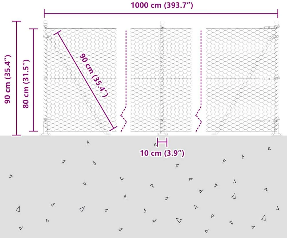 Šešiakampė tvora su betono pagrindu 10 x 0,8 m Sidabrinė