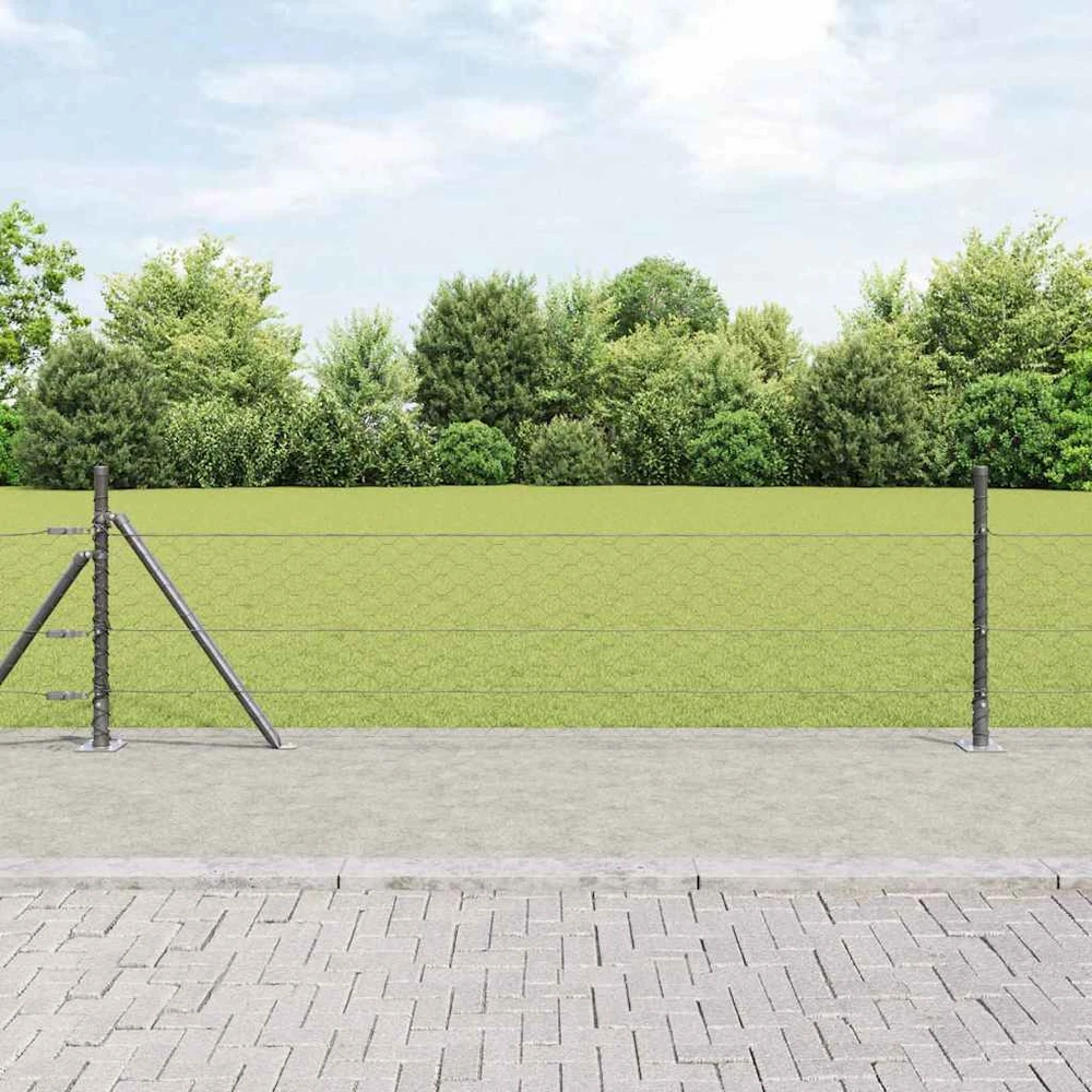 Šešiakampė tvora su betono pagrindu 10 x 0,5 m Pilka Tinklelis