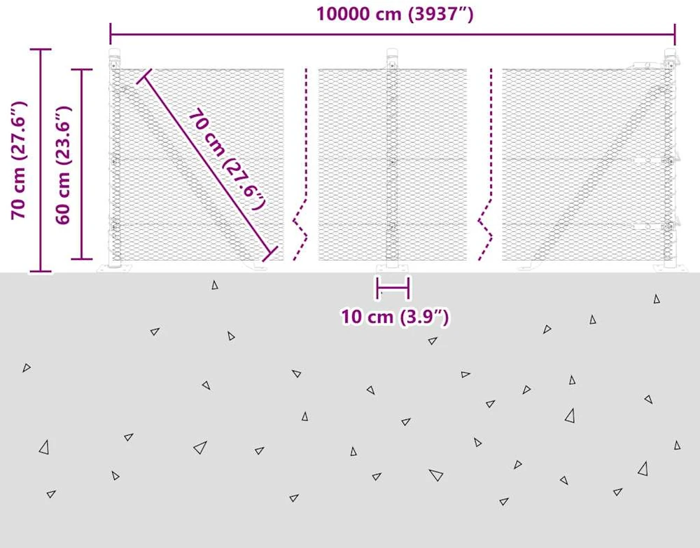 Šešiakampė tvora su betono pagrindu 100 x 0,6 m Sidabrinė