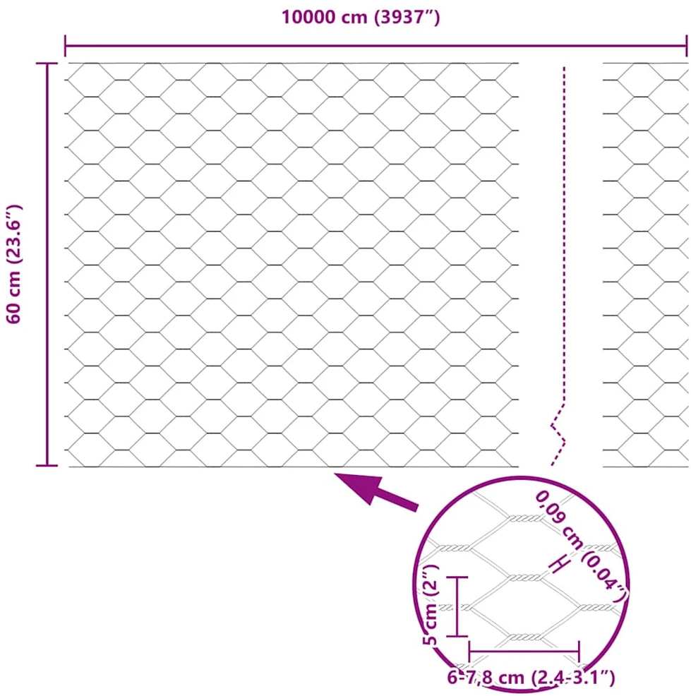 Šešiakampė tvora su betono pagrindu 100 x 0,6 m Pilka Tinklelis