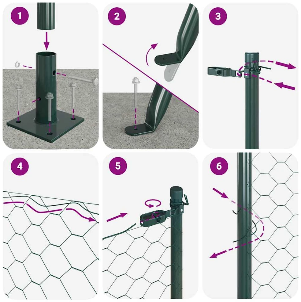 Šešiakampė tvora su betono pagrindu 100 x 0,5 m Žalia Tinklelis