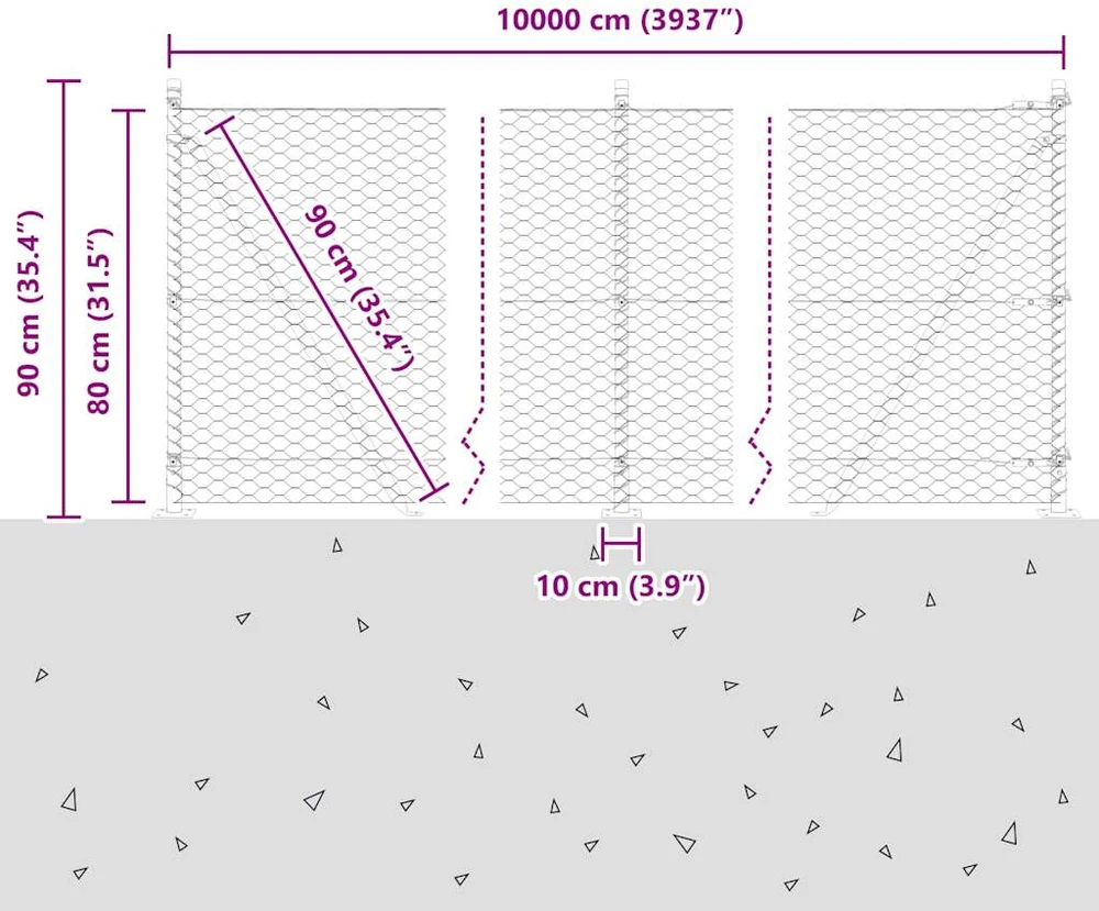 Šešiakampė tvora su betono pagrindu 100 x 0,8 m Sidabrinė