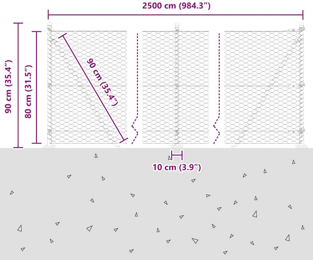 Šešiakampė tvora su betono pagrindu 25 x 0,8 m Pilka Tinklelis