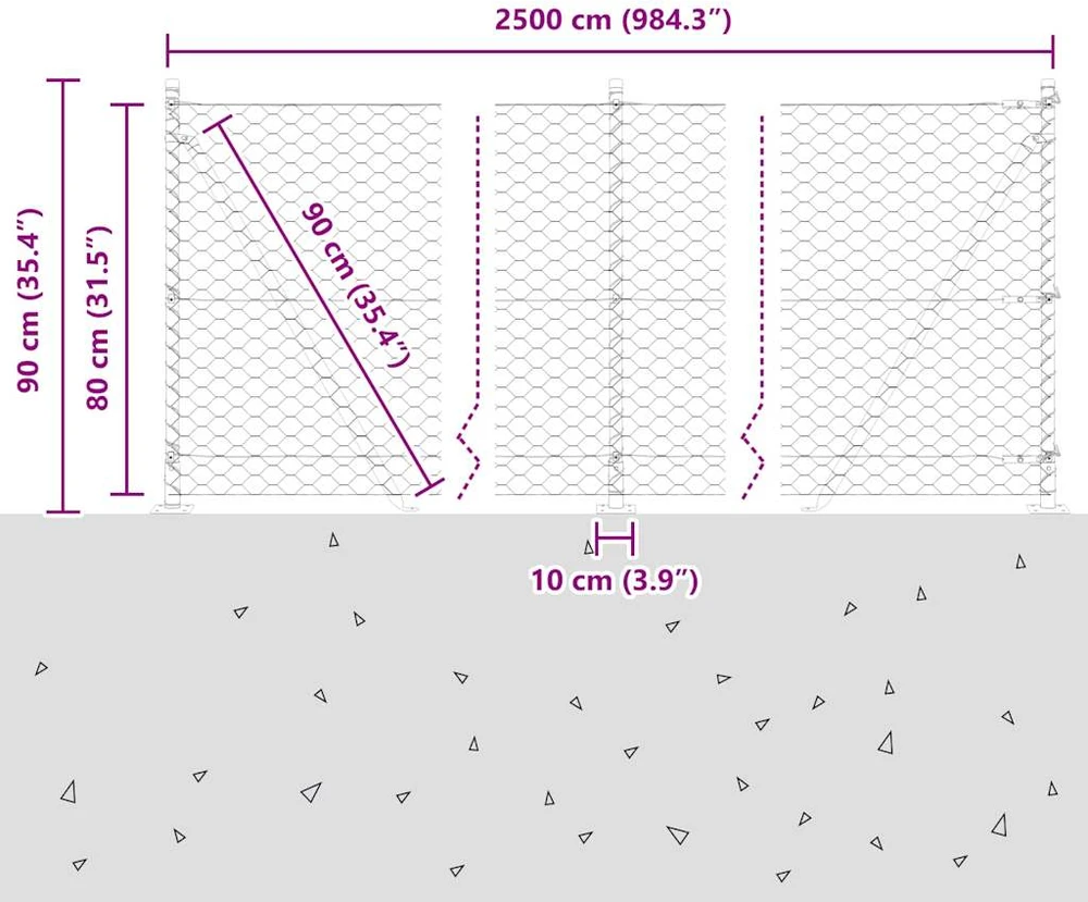 Šešiakampė tvora su betono pagrindu 25 x 0,8 m Sidabrinė