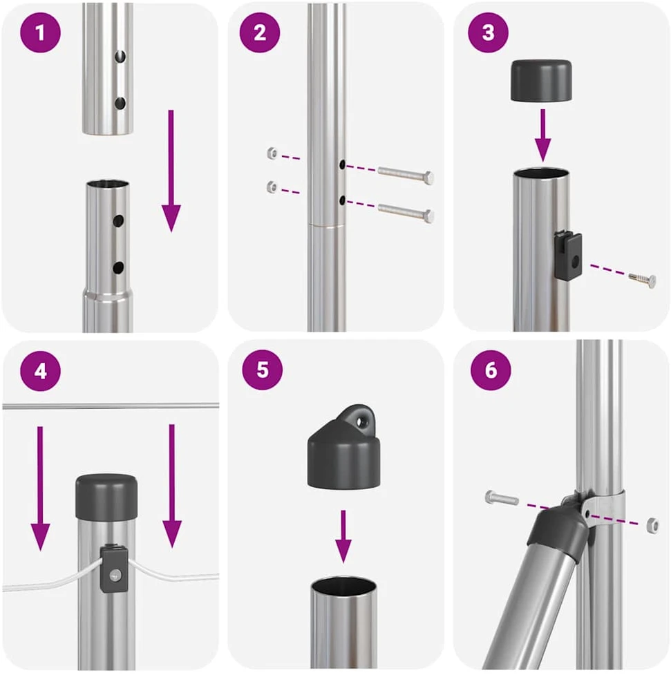 Šešiakampė tvora su betono pagrindu 50 x 1,4 m Sidabrinė