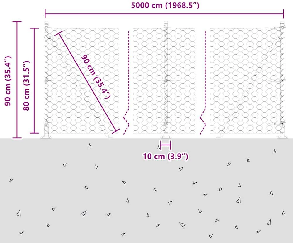 Šešiakampė tvora su betono pagrindu 50 x 0,8 m Žalia Tinklelis