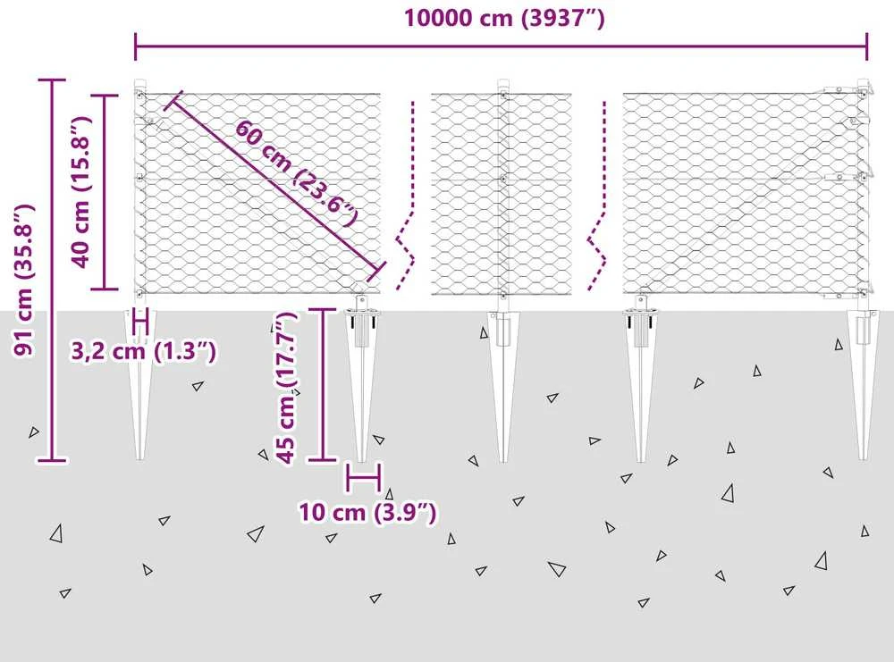 Hexagonal Fence with Post 100 x 0,4 m PVC dengtas plienas Žalia