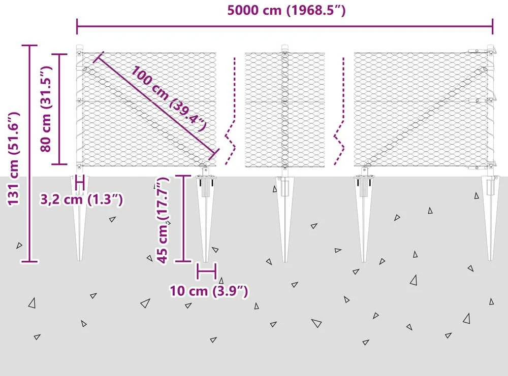 Hexagonal Fence with Post 50 x 0,8 m PVC dengtas plienas Žalia