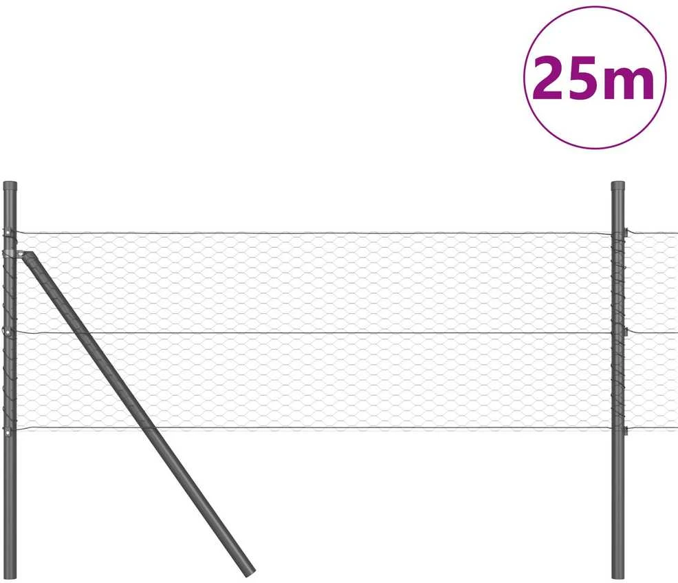 Heksagonalinė tvoros tvirtinimo sistema 25 x 0,8 m Pilka