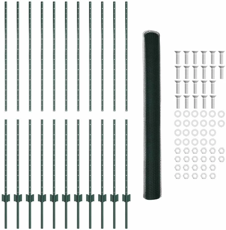 Hexagonal Fence with Post 25 x 1,5 m PVC dengtas plienas Žalia