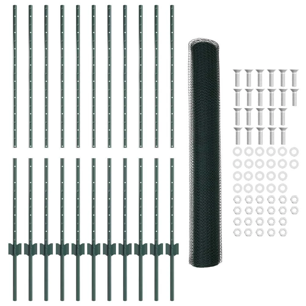 Hexagonal Fence with Post 25 x 1,2 m PVC dengtas plienas Žalia