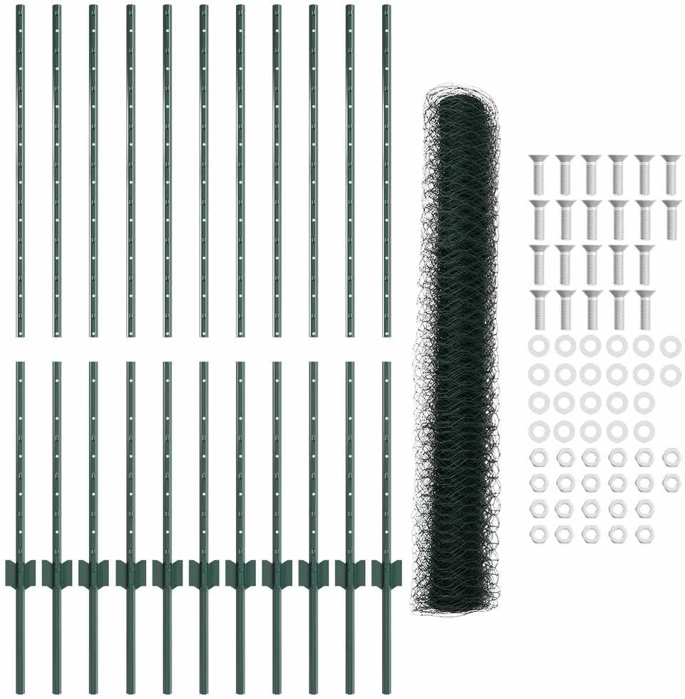 Hexagonal Fence with Post 25 x 1,2 m PVC dengtas plienas Žalia