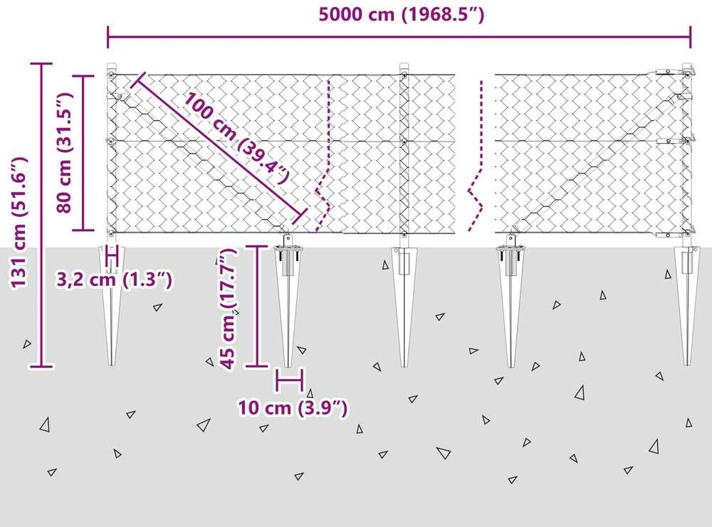 Hexagonal Fence with Post 50 x 0,8 m PVC dengtas plienas Žalia