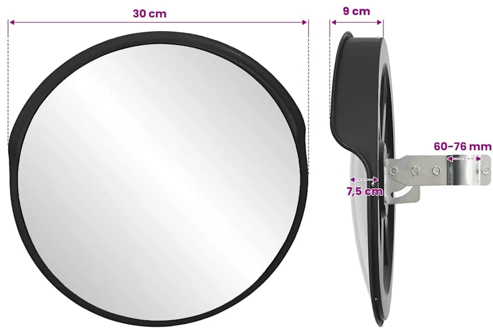 Sferinis kelio veidrodis, juodas, 30cm, PC plastikas, laukui