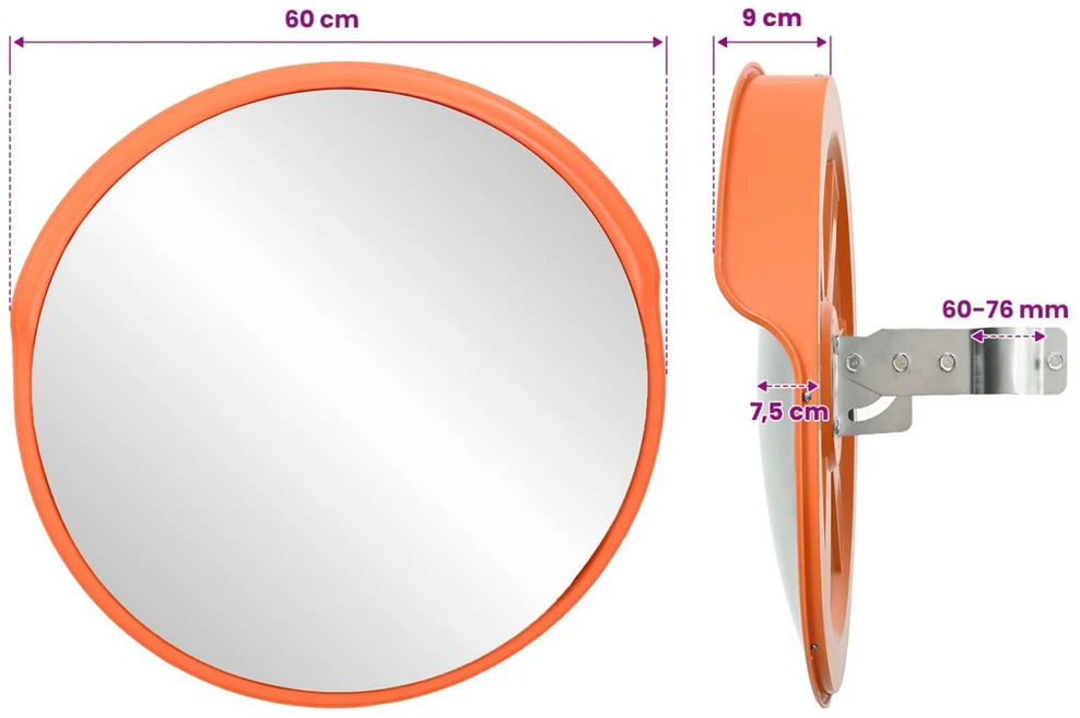 Sferinis kelio veidrodis, oranžinis, 60cm, PC plastikas, laukui