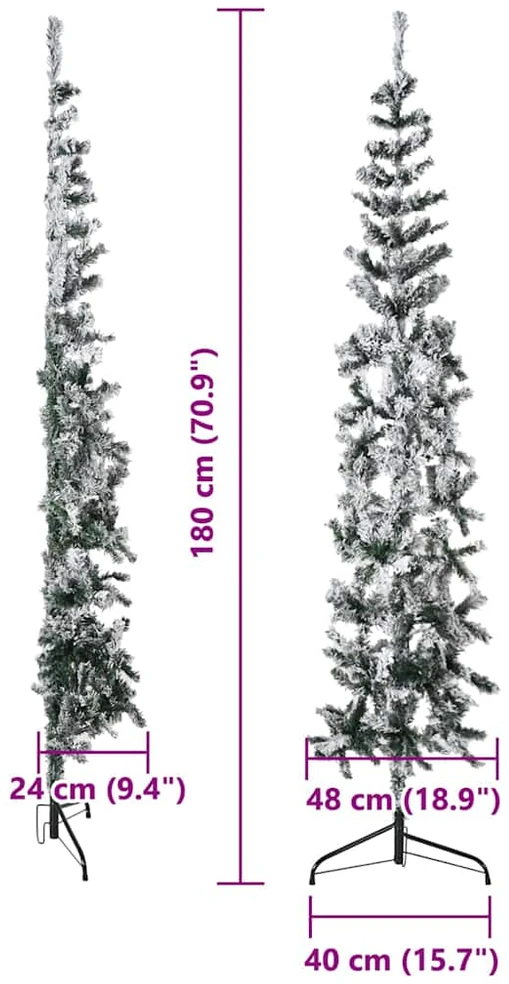 Siaura dirbtinė Kalėdų eglutė, 180cm, padengta sniegu