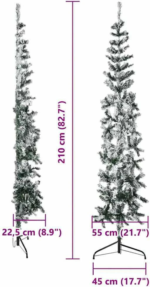 Siaura dirbtinė Kalėdų eglutė, 210cm, padengta sniegu