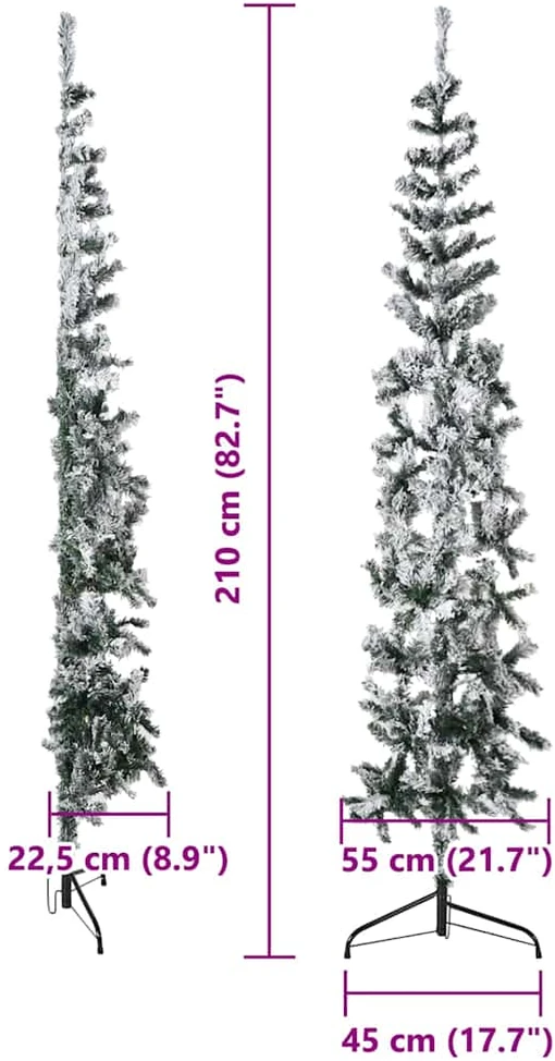 Siaura dirbtinė Kalėdų eglutė, 210cm, padengta sniegu