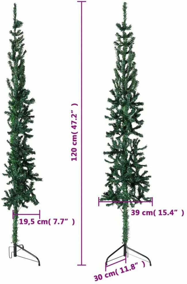 Siaura dirbtinė pusinė Kalėdų eglutė su stovu, žalia, 120cm