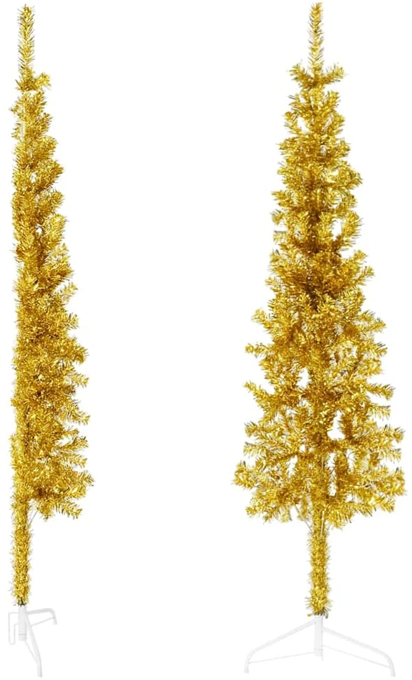 Siaura dirbtinė pusinė Kalėdų eglutė su stovu, auksinė, 150cm