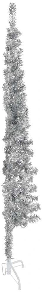 Siaura dirbtinė pusinė Kalėdų eglutė su stovu, sidabrinė, 120cm