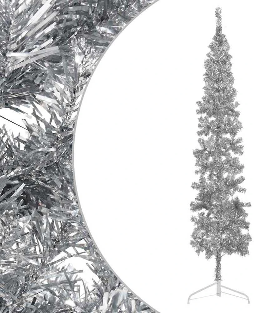Siaura dirbtinė pusinė Kalėdų eglutė su stovu, sidabrinė, 240cm