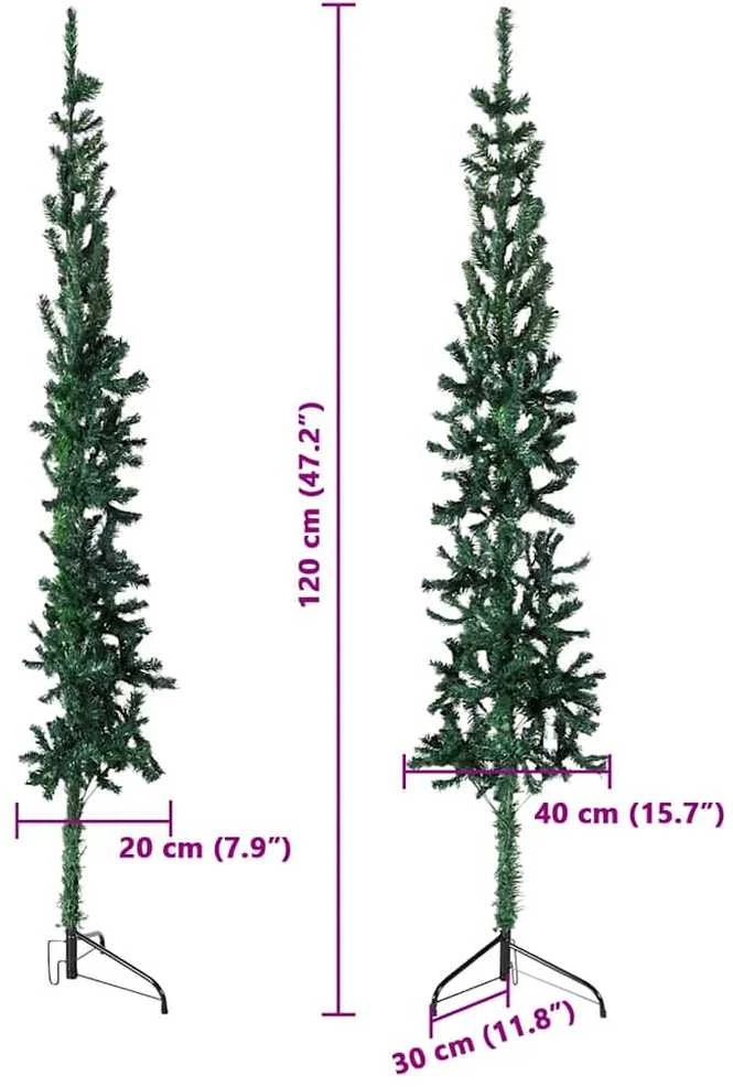 Siaura dirbtinė pusinė Kalėdų eglutė su stovu, žalia, 120cm
