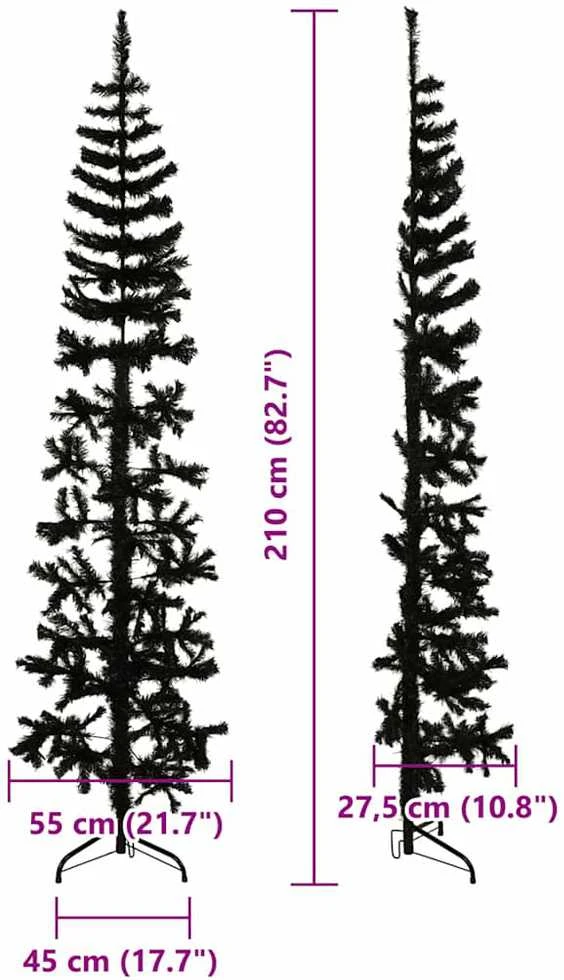 Siaura dirbtinė pusinė Kalėdų eglutė su stovu, juoda, 210cm
