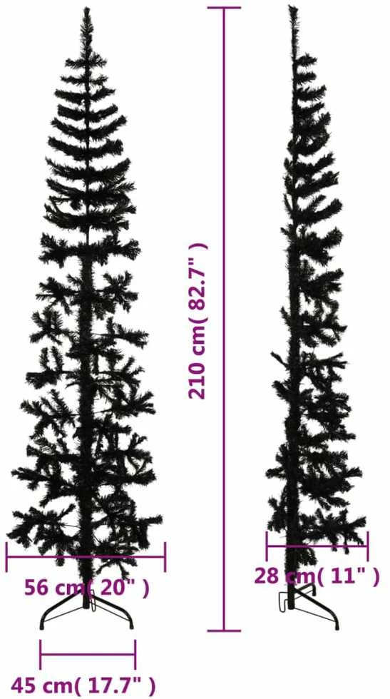 Siaura dirbtinė pusinė Kalėdų eglutė su stovu, juoda, 210cm