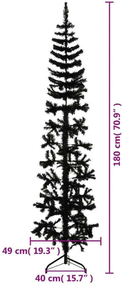 Siaura dirbtinė pusinė Kalėdų eglutė su stovu, juoda, 180cm