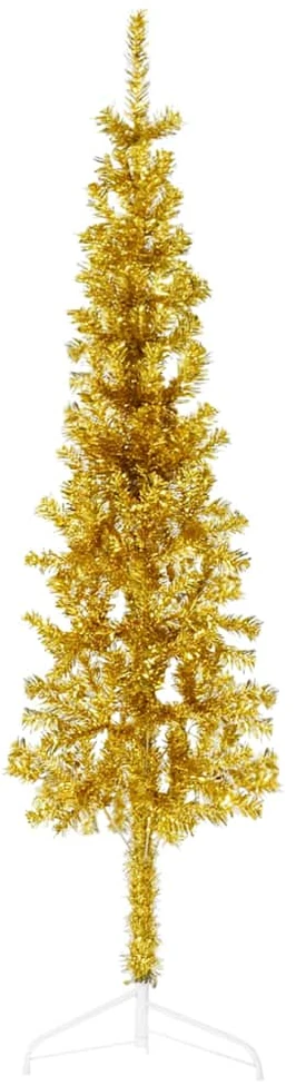Siaura dirbtinė pusinė Kalėdų eglutė su stovu, auksinė, 150cm