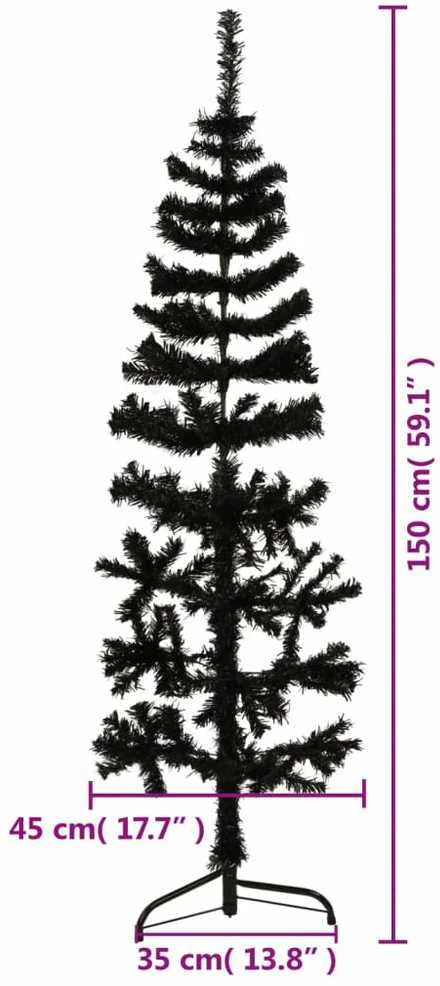 Siaura dirbtinė pusinė Kalėdų eglutė su stovu, juoda, 150cm