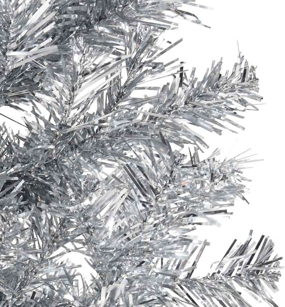 Siaura dirbtinė pusinė Kalėdų eglutė su stovu, sidabrinė, 150cm