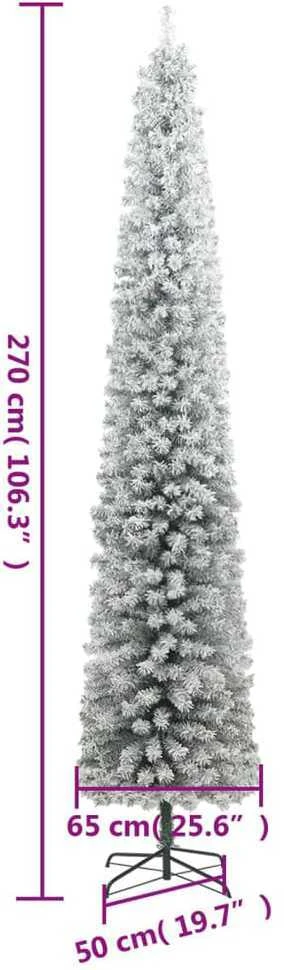 Siaura Kalėdų eglutė su stovu ir sniegu, 270cm, PVC