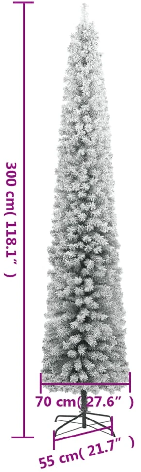Siaura Kalėdų eglutė su stovu ir sniegu, 300cm, PVC