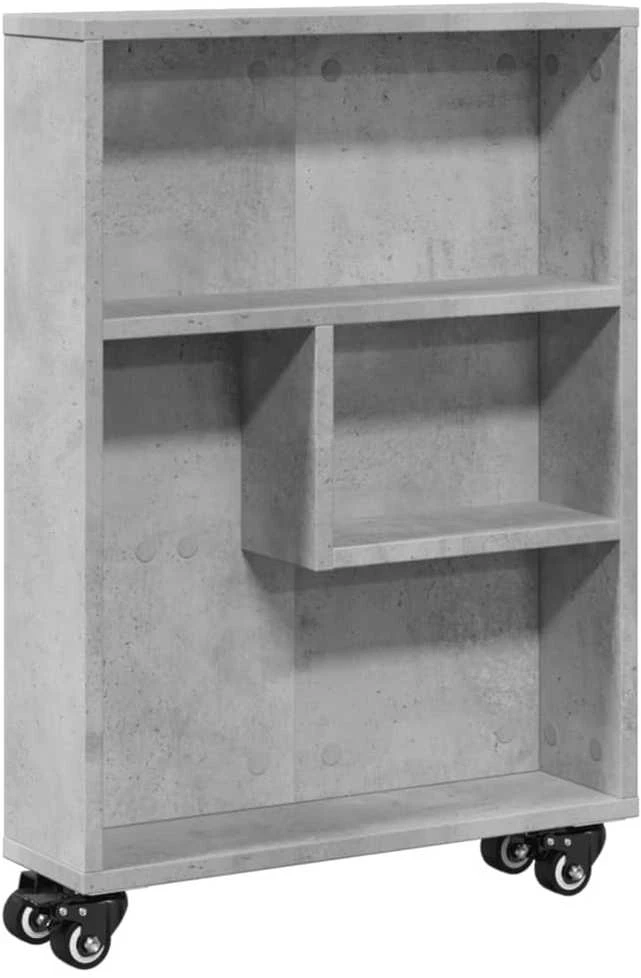 Siauras vežimėlis daiktams, betono pilkas, 48x13x68cm, mediena