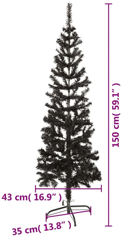 Siauria Kalėdų eglutė, juodos spalvos, 150cm
