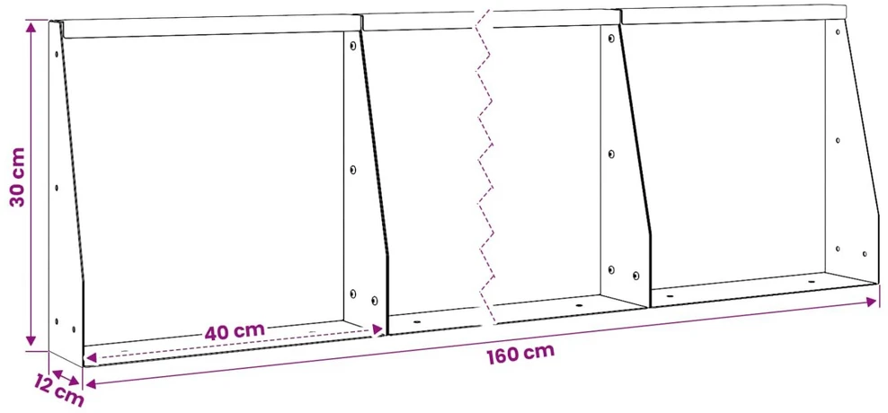 Sienelė 4 vnt. 40 x 12 x 30 cm Plienas Antracito
