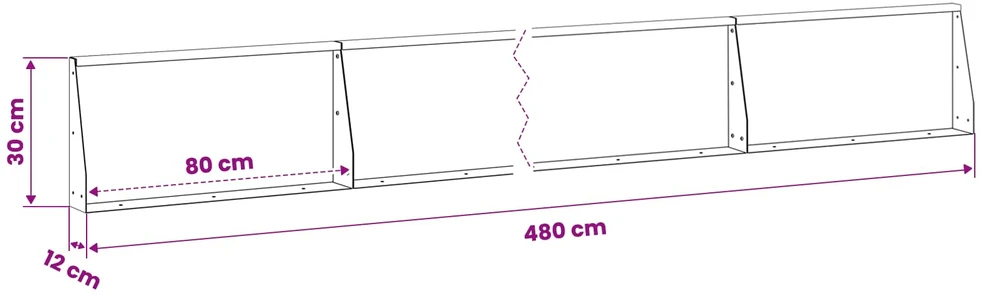 Sienelė 6 vnt. 80 x 12 x 30 cm Galvanizuotas plienas Sidabrinė