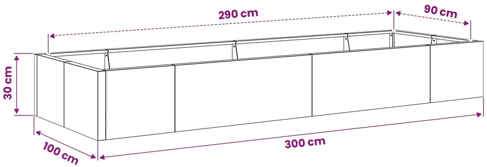 Sienelė 8 vnt. 300 x 100 x 30 cm Plienas Juoda