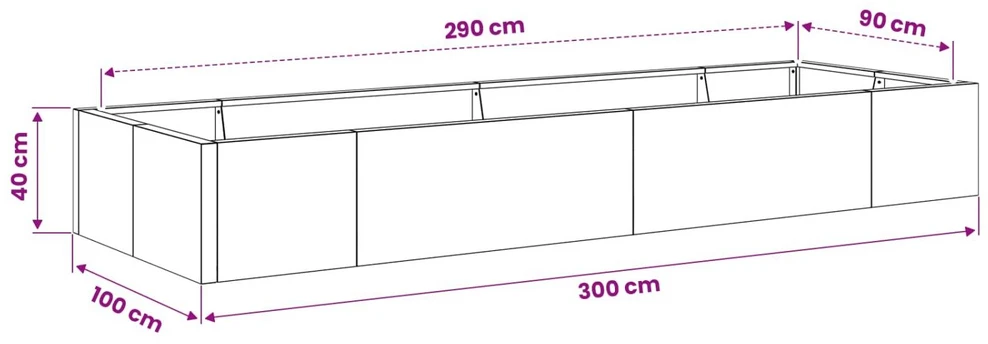 Sienelė 8 vnt. 300 x 100 x 40 cm Nerūdijantis plienas Sidabrinė