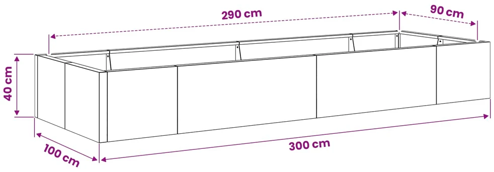 Sienelė 8 vnt. 300 x 100 x 40 cm Nerūdijantis plienas Sidabrinė