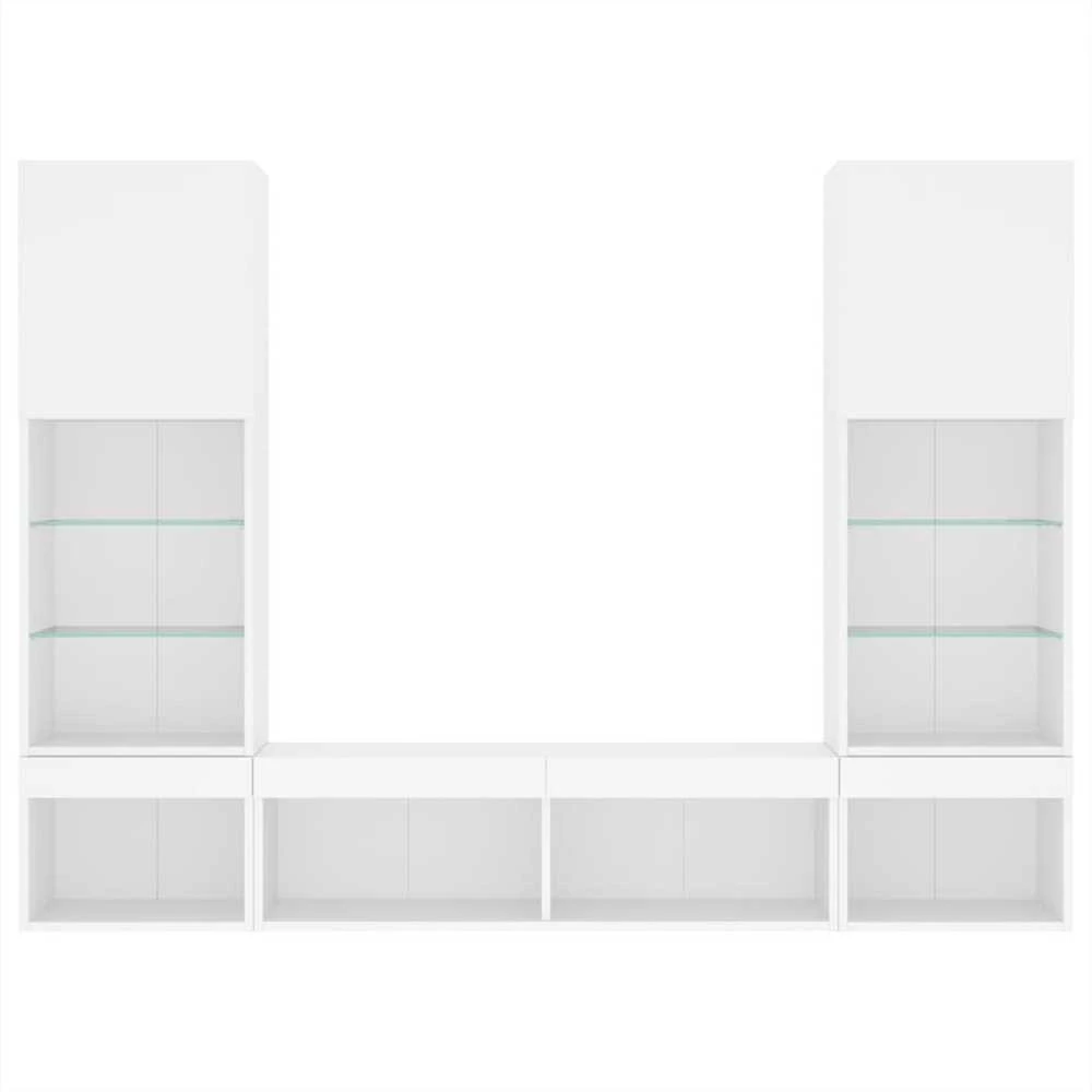 TV staliukas Sieninė TV sekcija su LED, 5 dalių, balta, apdirbta mediena